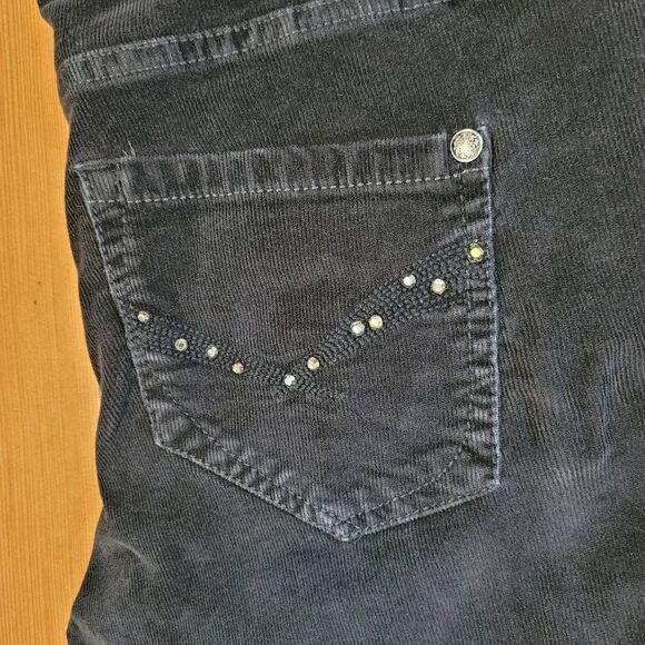 Vintage Y2K black‎ corduroy flared jeans bootcut bedazzled back pockets low rise - Picture 8 of 14